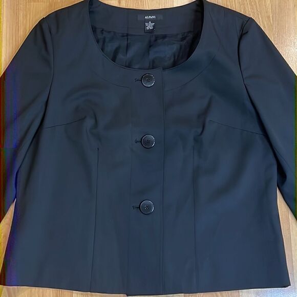 Alfani Black Scoop Neck 3 Button Blazer Suit Jacket 4 Business Career Casual - Picture 4 of 9